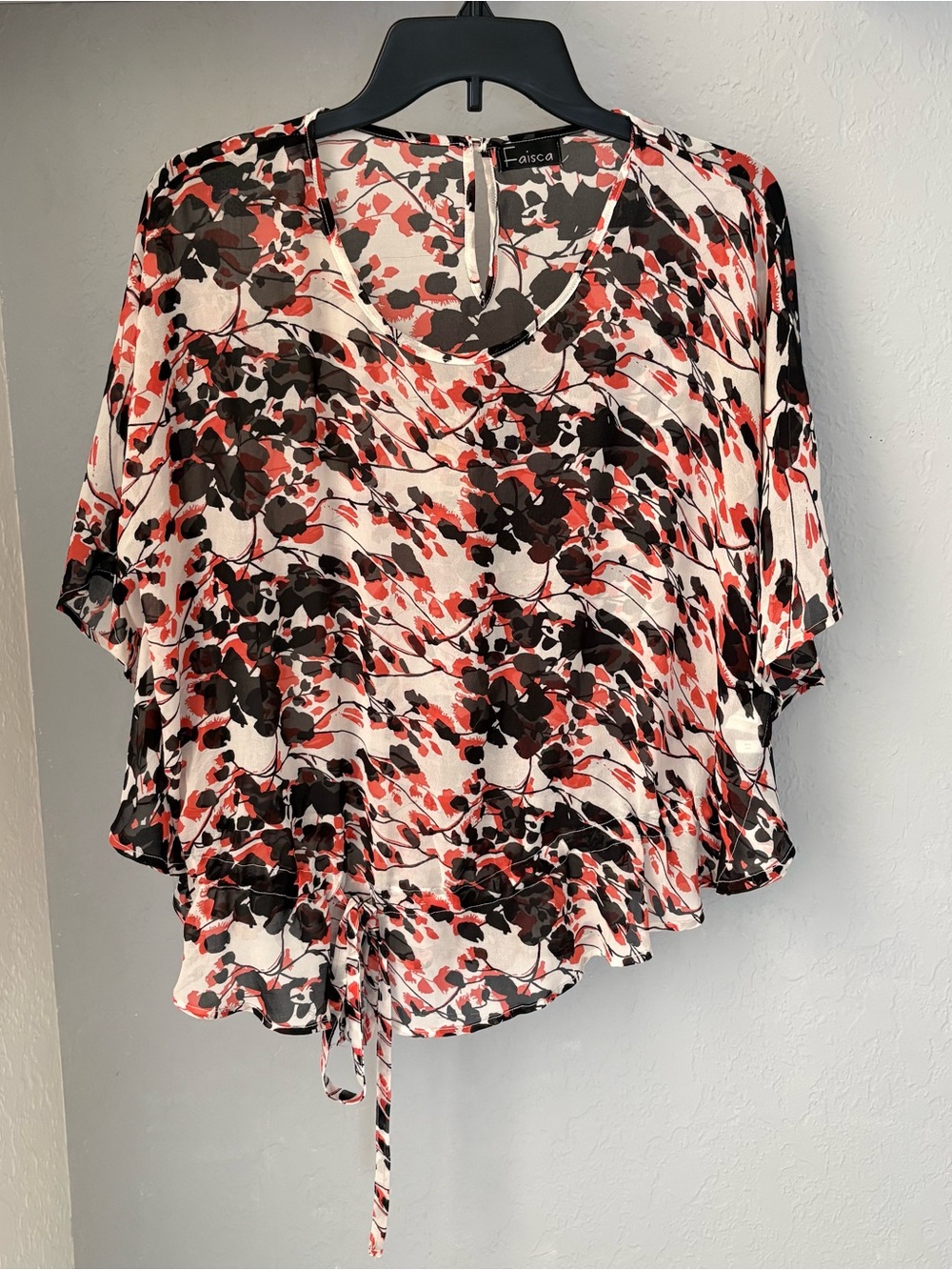 Faisca Sheer Floral Print Short Sleeve Blouse Top Medium